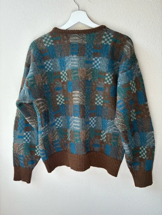 VTG Pendleton Pure 100% Wool Geometric Crewneck Sweater (Brown & Teal) (Size:L) - Picture 6 of 10